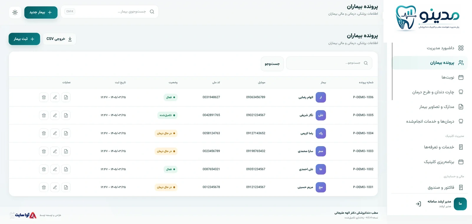 صفحه پرونده بیماران